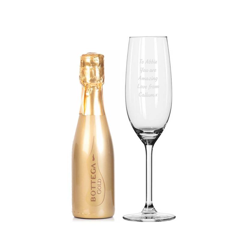 Personalised Flute & Mini Gold Bottega Prosecco Set