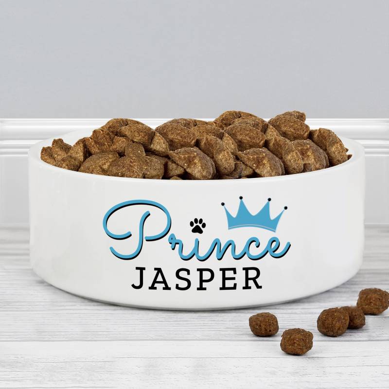 Personalised 'Prince' 14cm Medium Ceramic White Pet Bowl